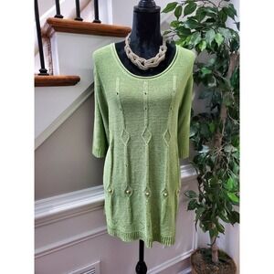 BFA Classics Women's Green Acrylic Round Neck Long Sleeve Knit Sweater Size 3X